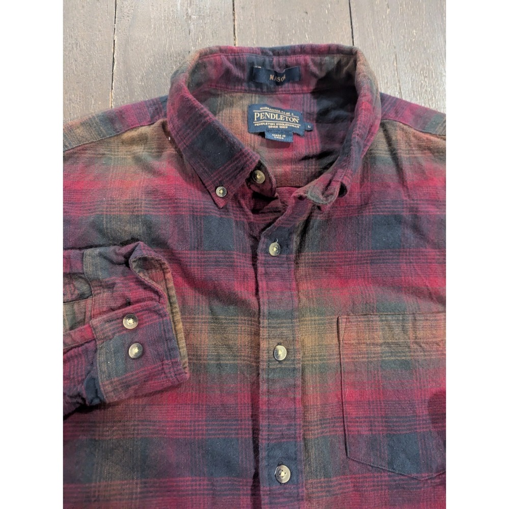 Pendleton Mason Flannel Shirt Mens L Red Plaid Button Down Outdoor Workwear